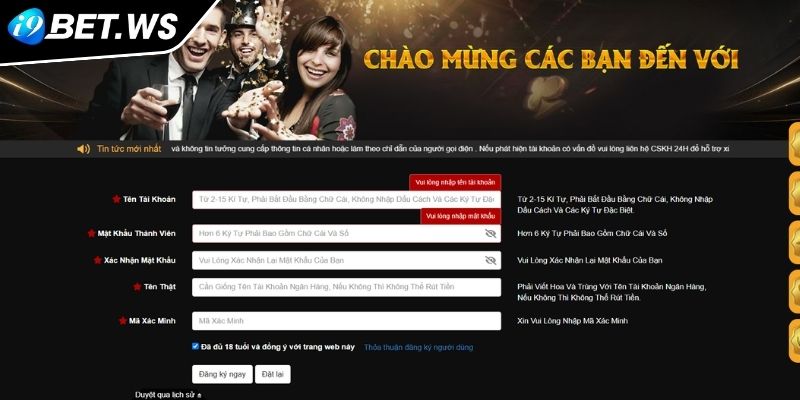 Điền thông tin đăng ký I9BET
